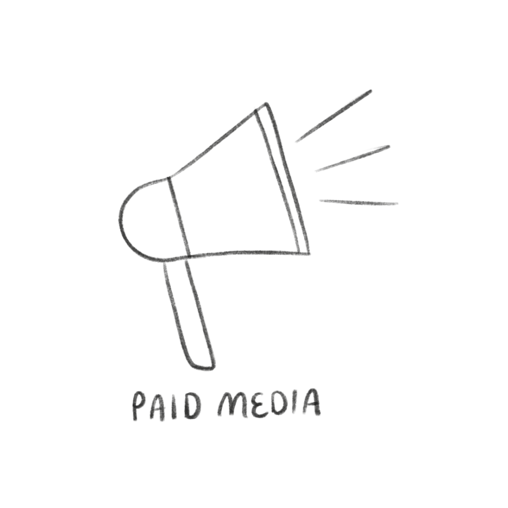 doodle of a megaphone with paid media written below