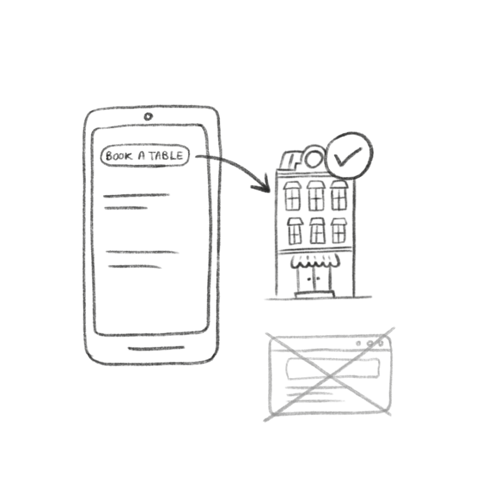 doodle of phone with google search and a hotel