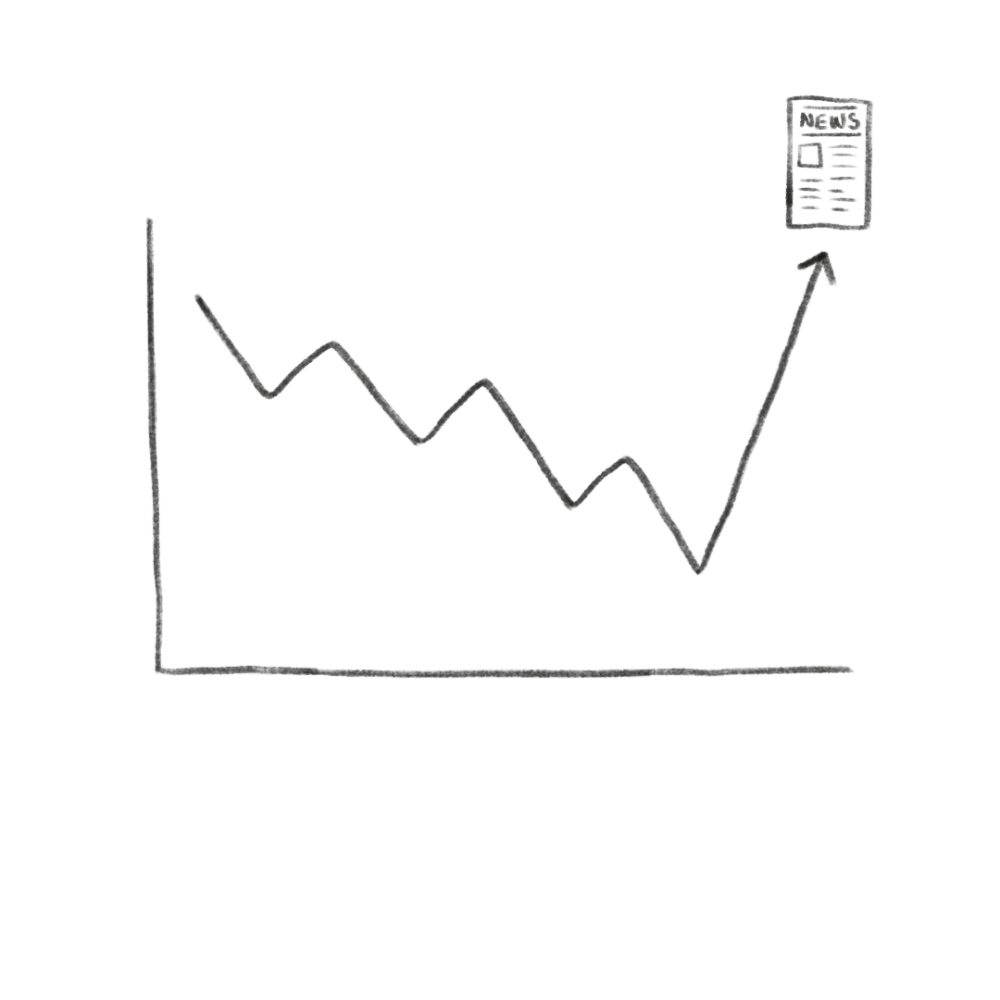 doodle of line chart showing arrow pointing up to a paper